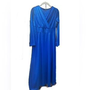 Women’s Blue Velour V neck Long Sleeve Dress Full Skirt Gothic Renaissance XXL
